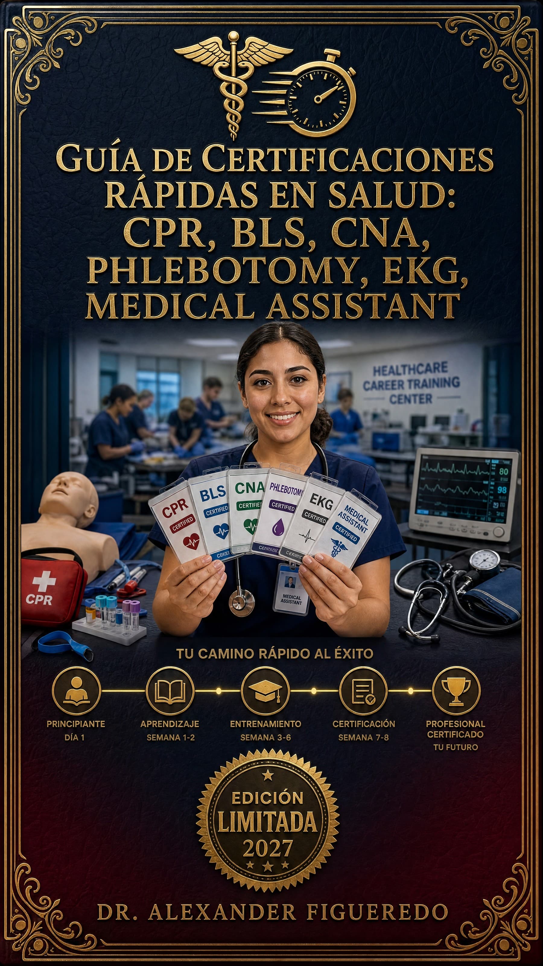 Portada: Certificaciones Rápidas en Salud (CPR, CNA, Flebotomía, EKG)