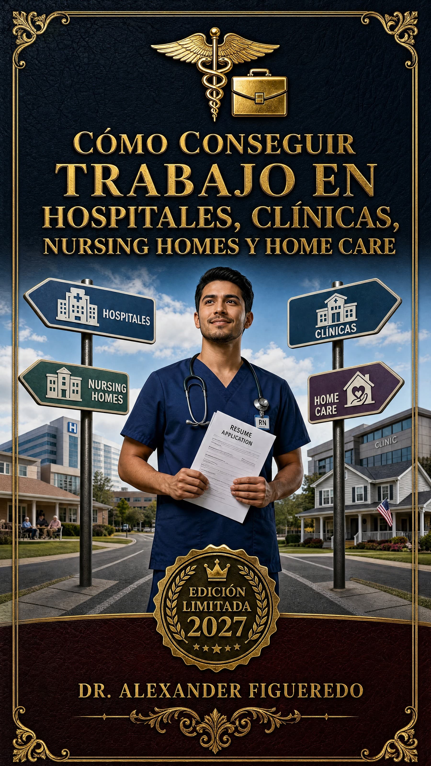Portada: Cómo Conseguir Trabajo en Hospitales, Clínicas, Nursing Homes y Home Care