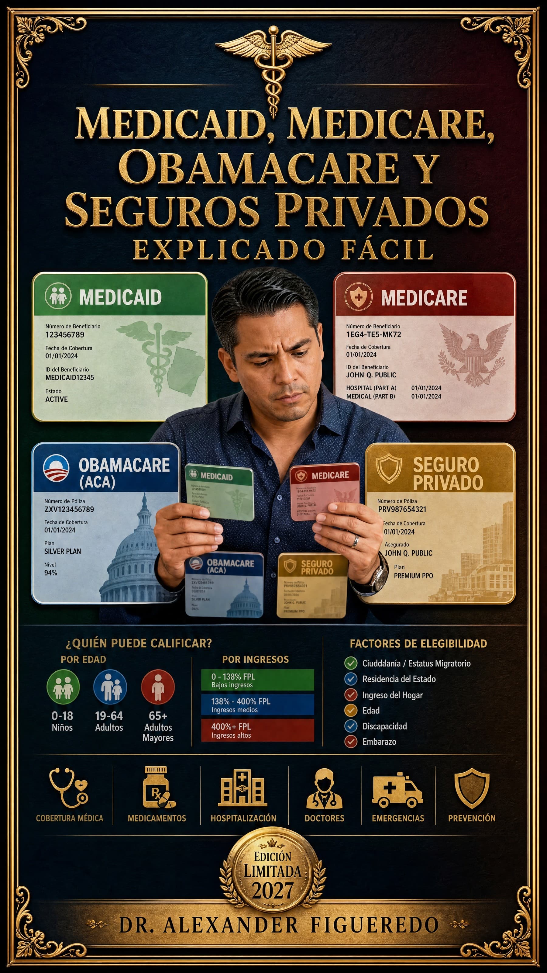 Portada: Medicaid, Medicare, Obamacare y Seguros Privados — Explicado Fácil
